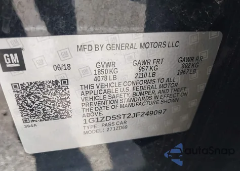 2018 Chevrolet Malibu Lt z USA, uszkodzony, nr VIN 1G1ZD5ST2JF249097